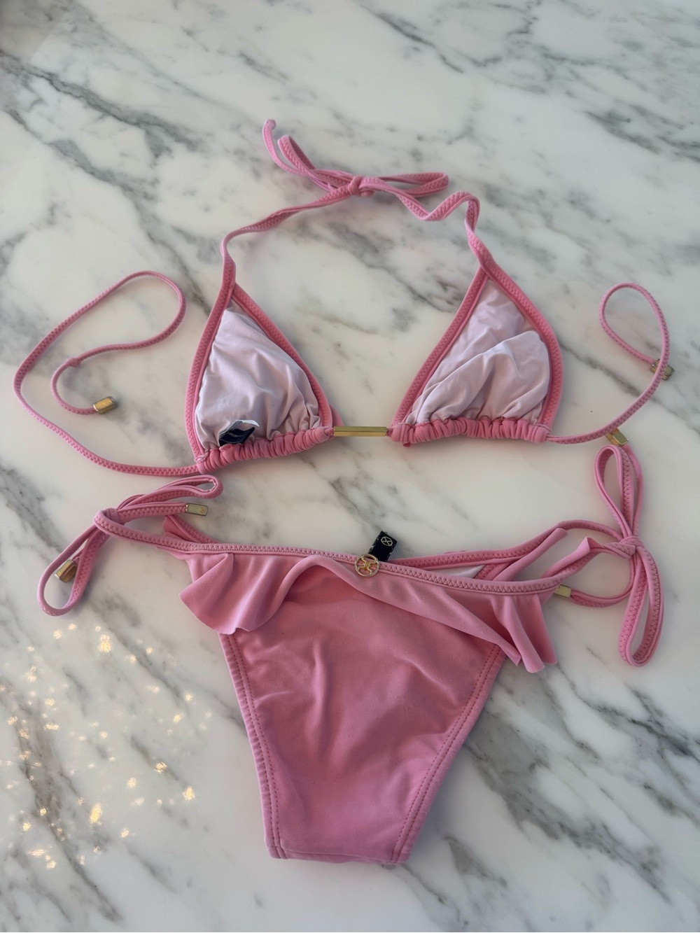 Pink Ruffle Triangle Bikini for Kids - Swim - Picture 9 of 10